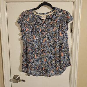 Knox Rose Blue and Orange Patterned Blouse